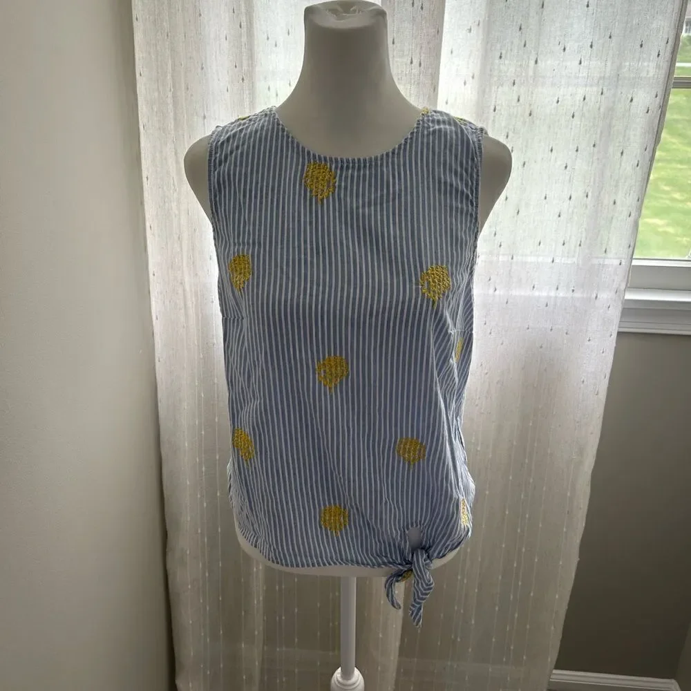 J. Crew Seersucker Cropped Embroidered Tank Top Sz 8